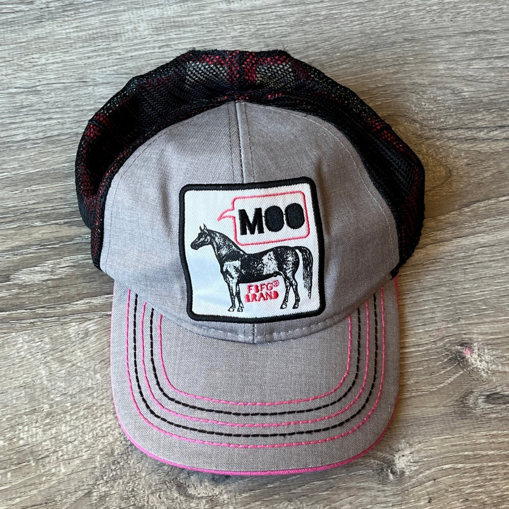 Farm Girl Authentic Brand Horse Moo Oink Trucker Hat Grey Pink Black M/L